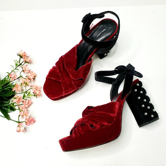 NWT Zara Size 6 Velvet Platform Stud Sandals - Picture 7 of 8